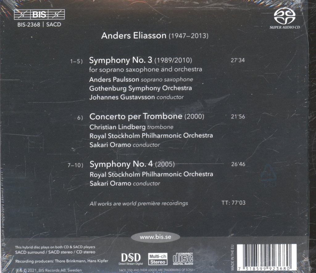 Various Artists - Anders Eliasson - Symphonies Nos 3 & 4, Trombone Concerto - Cd