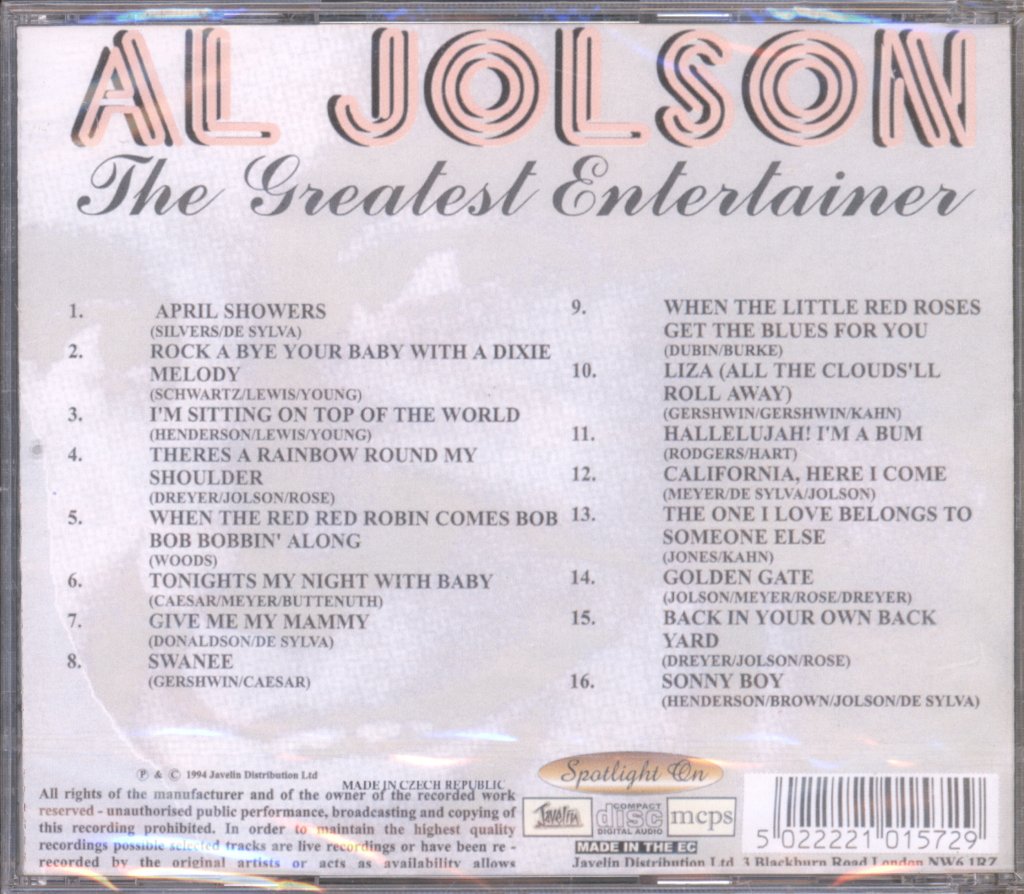 Al Jolson - Greatest Entertainer - Cd