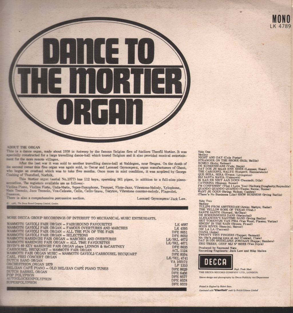 112 Key Mortier Dance Organ - Dance To The Mortier Organ - Lp