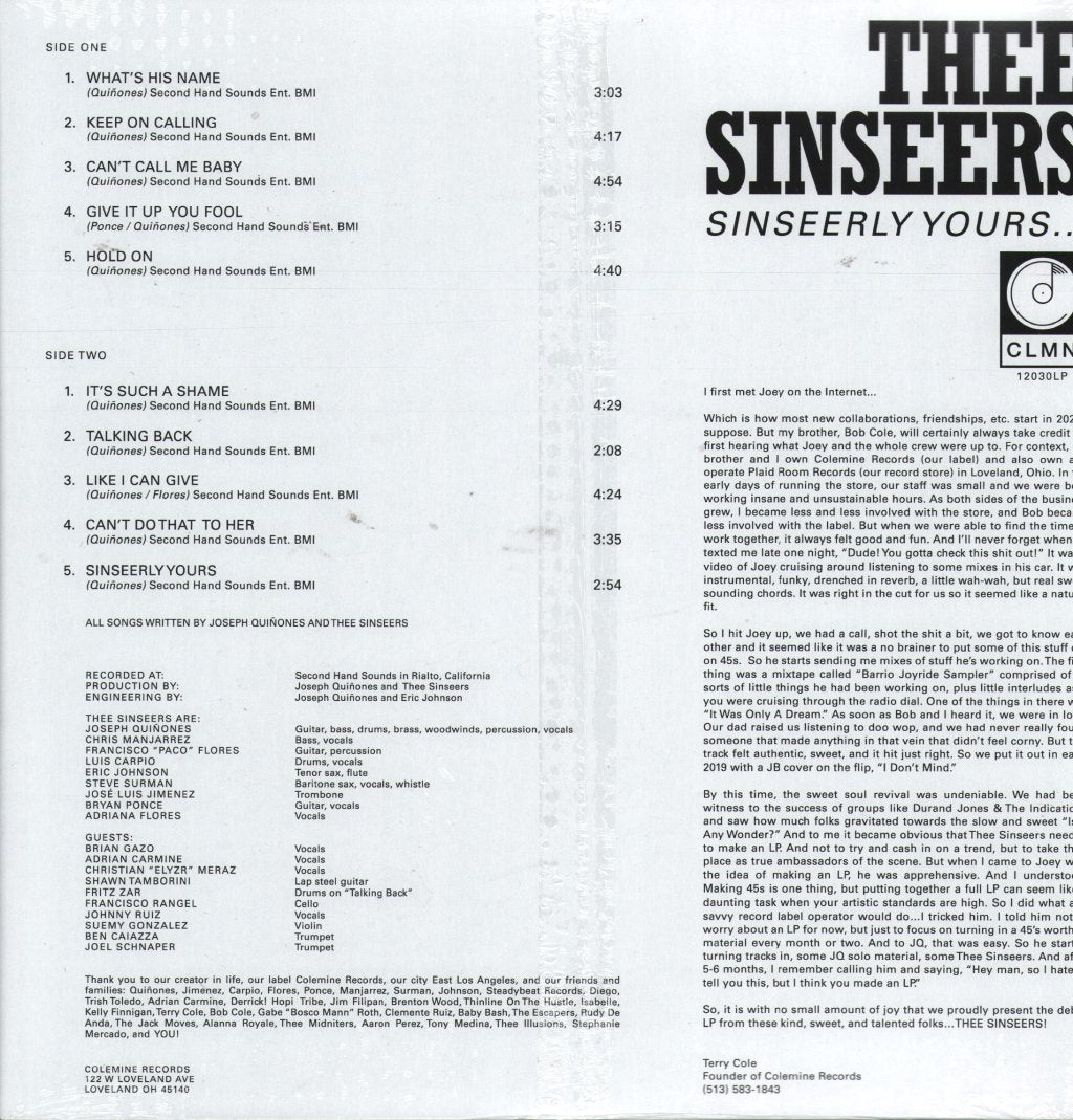 Thee Sinseers - Sinseerly Yours - Lp