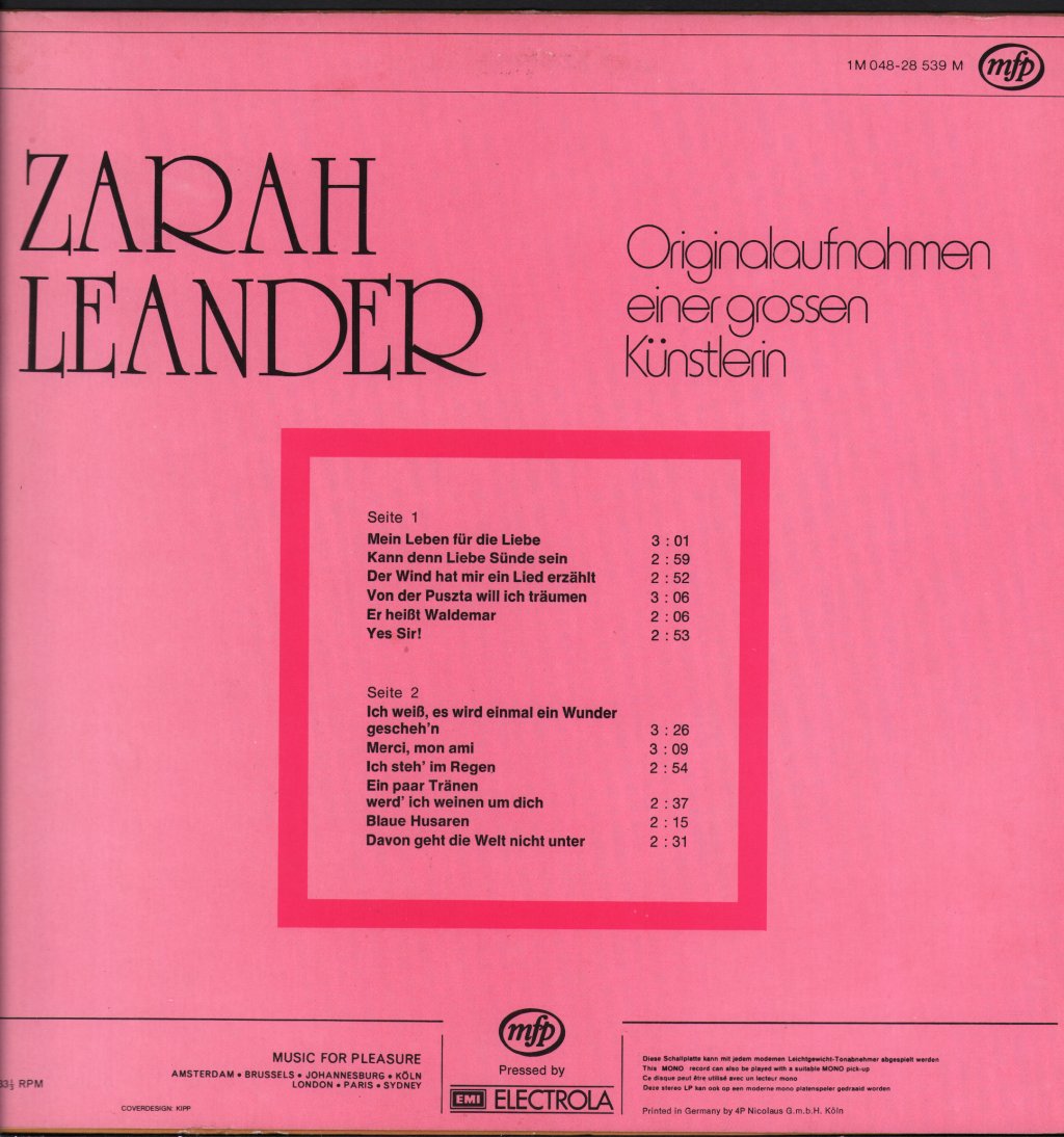 Zarah Leander - Originalaufnahmen Einer Grossen Künstlerin - Lp