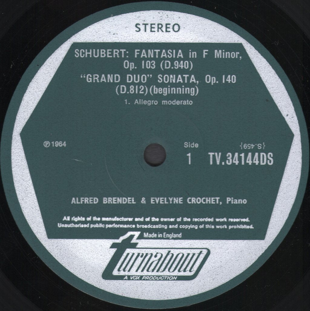 Alfred Brendel & Evelyne Crochet - Schubert - Fantasia In F Minor, Op. 103 / 'Grand Duo' Sonata Op. 140 - Lp