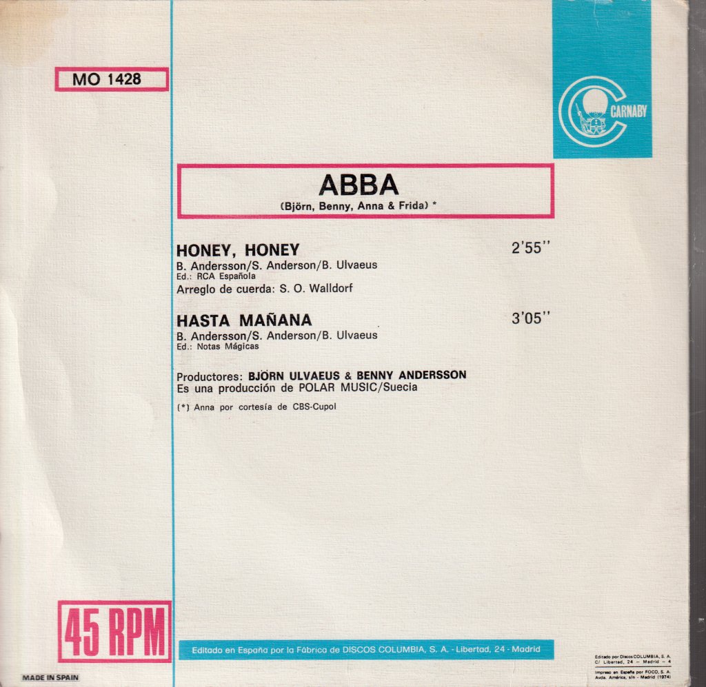 ABBA - Honey, Honey / Hasta Mañana - 7 Inch