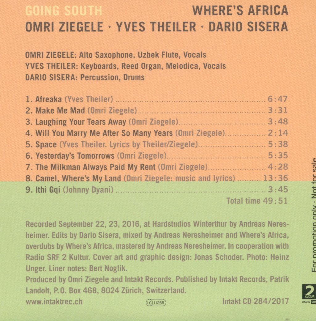 Where's Africa - Omri Ziegele/ Yves Theiler/Dario Sisera - Going South - Cd