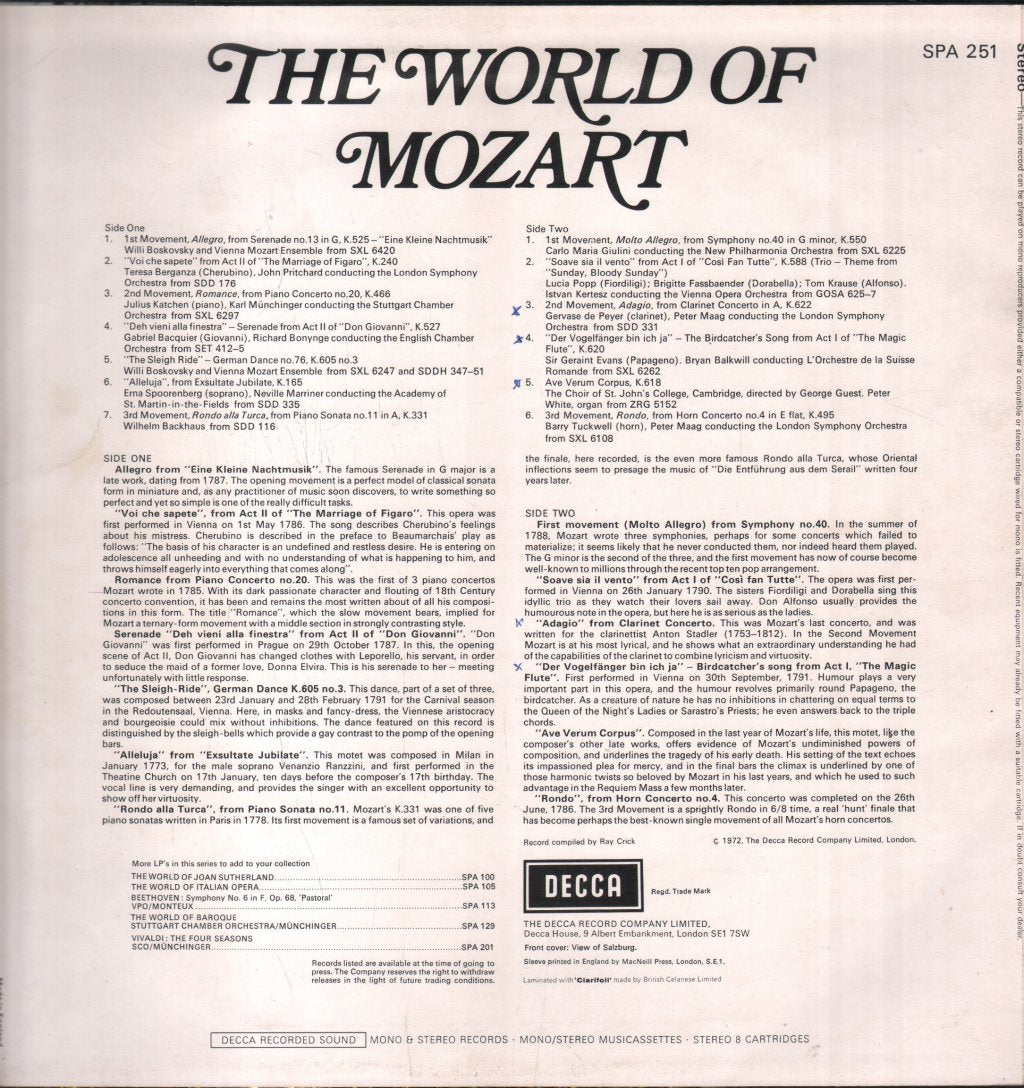 Wolfgang Amadeus Mozart - World Of Mozart - Lp