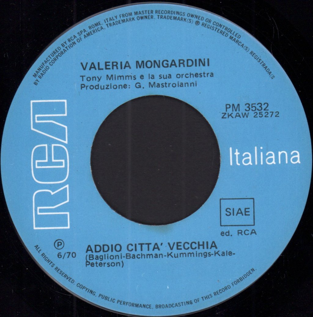 Valeria Mongardini - Addio Citta Vecchia - 7 Inch