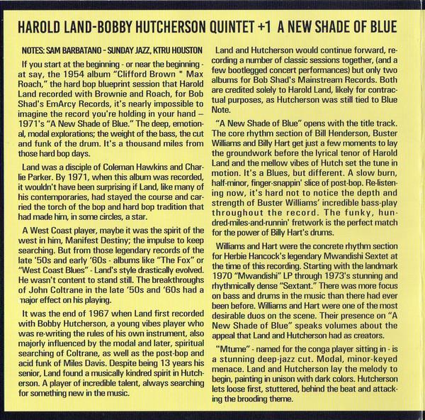 Harold Land - A New Shade Of Blue - Cd