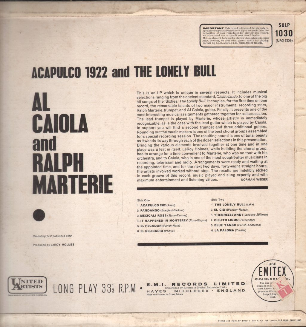 Al Caiola and Ralph Marterie - Acapulco 1922 and The Lonely Bull - Lp