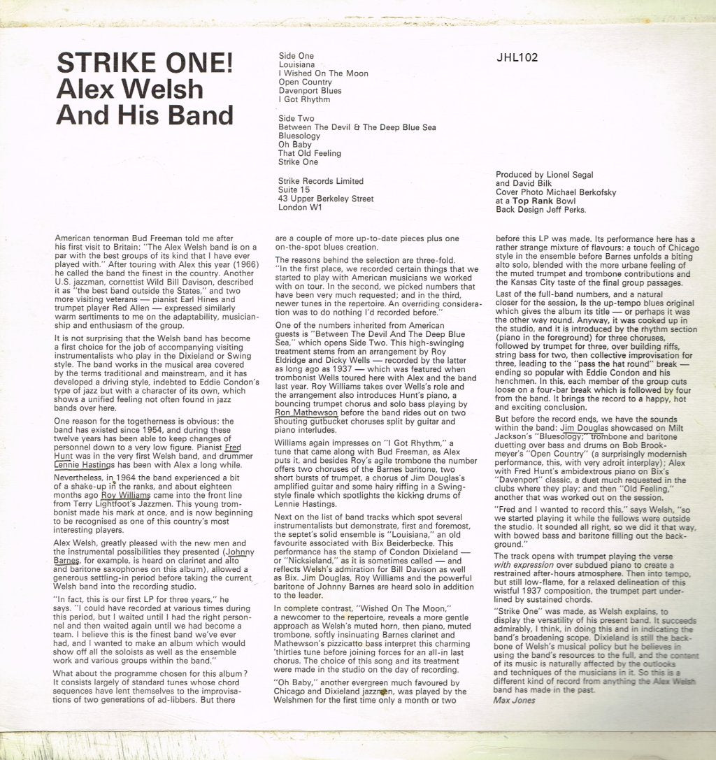 Alex Welsh & His Band - Strike One! - Lp