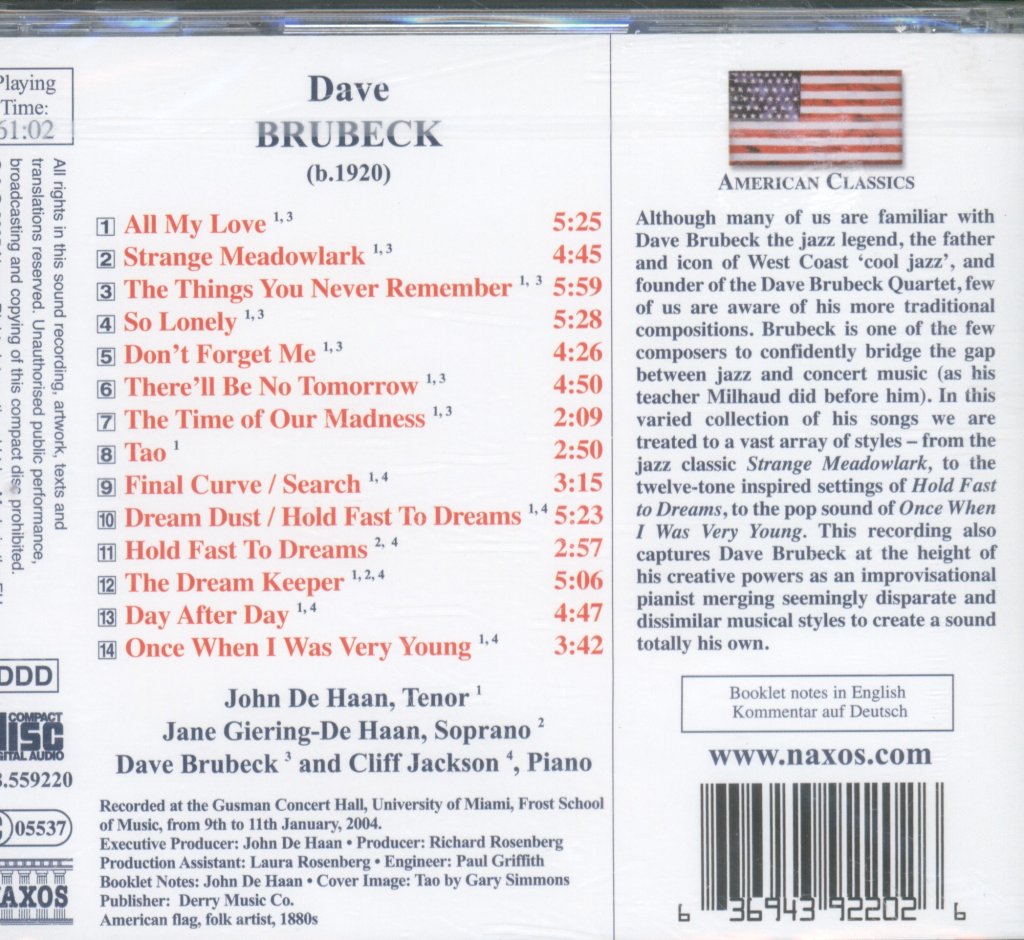 Dave Brubeck - Songs - Cd