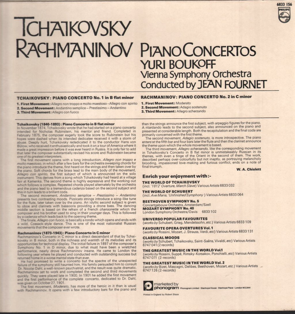 Yuri Boukoff / Jean Fournet / Vienna Symphony Orchestra - Tchaikovsky / Rachmaninov - Piano Concertos - Lp