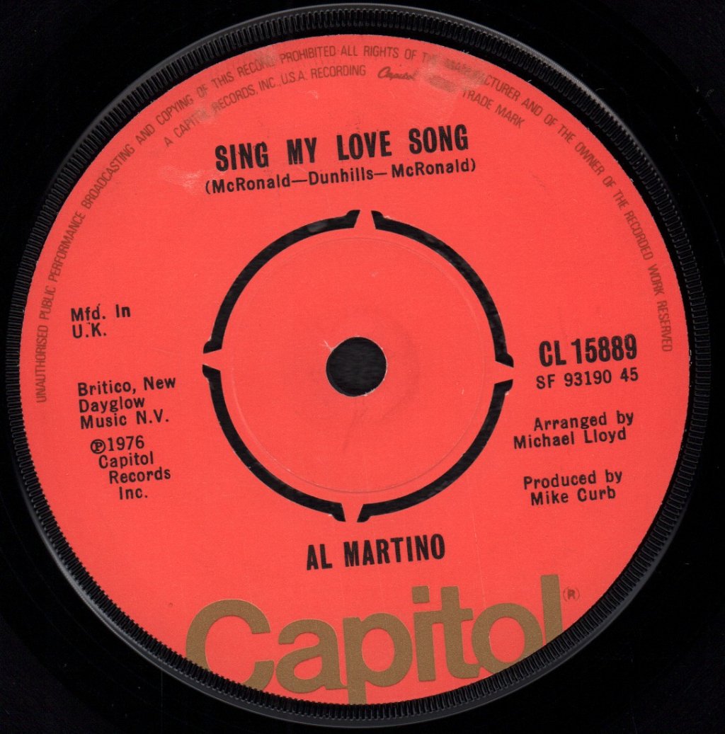 Al Martino - Sing My Love Song - 7 Inch