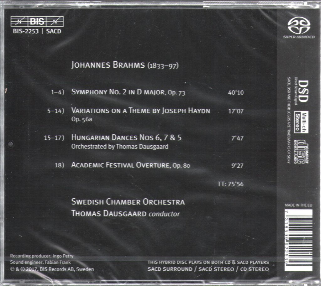 Johannes Brahms - Symphony No.2 - Haydn Variations - Academic Festival Overture - Cd