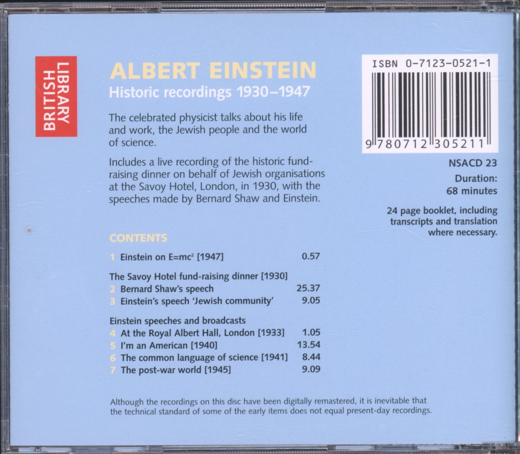 Albert Einstein - Historic Recordings 1930-1947 - Cd