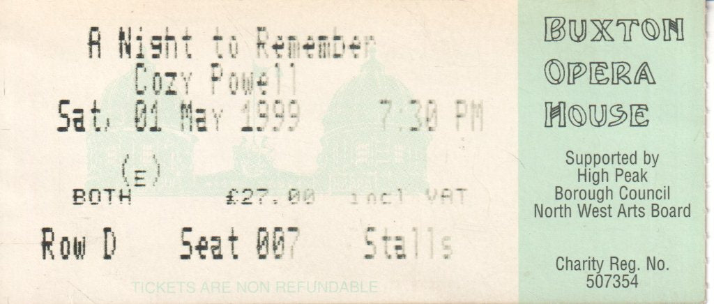 a night to remember cozy powell (featuring brian may) - buxton opera house 1st may 1999 - Ticket