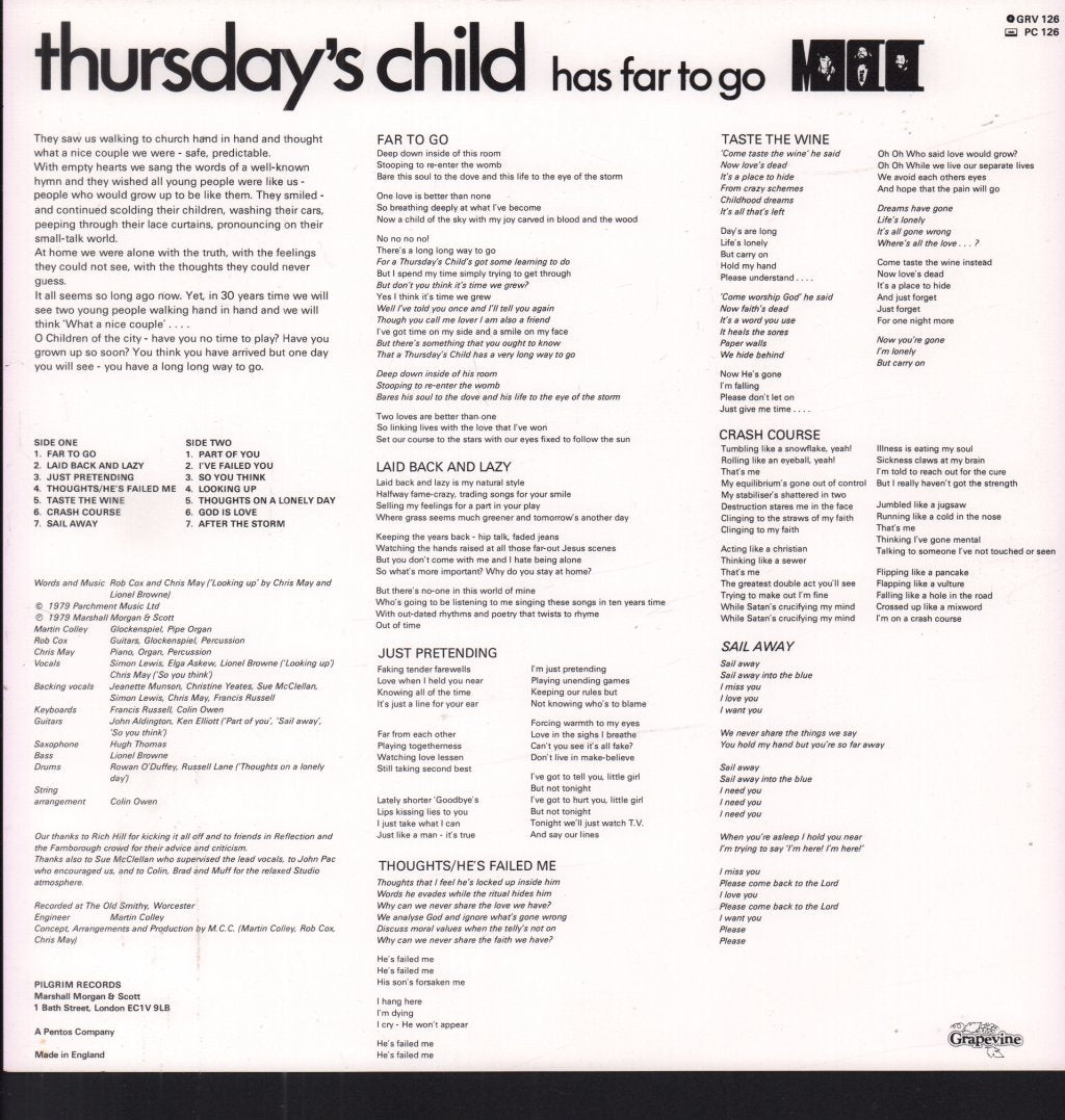 m.c.c. - Thursday's Child Has Far To Go - Lp