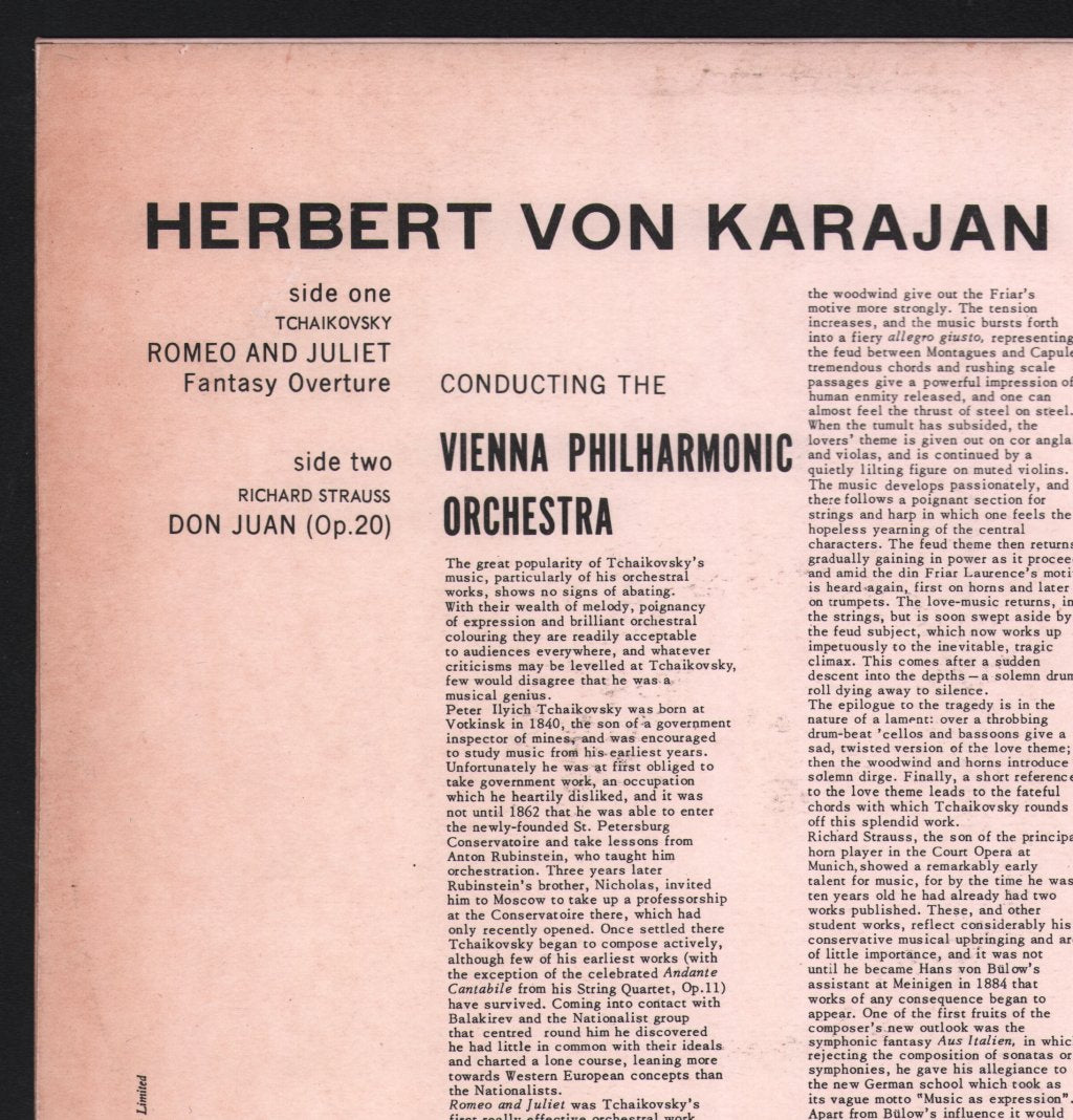 Herbert Von Karajan / Vienna Philharmonic - Tchaikovsky: Romeo And Juliet / Strauss: Don Juan - Lp