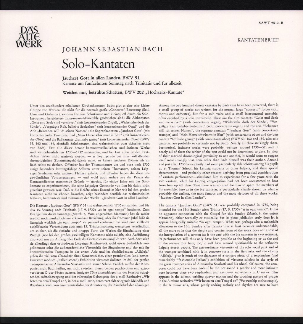 Agnes Giebel / Maurice Andre / Jaap Schroder - Johann Sebastian Bach - Solo Cantatas - Lp