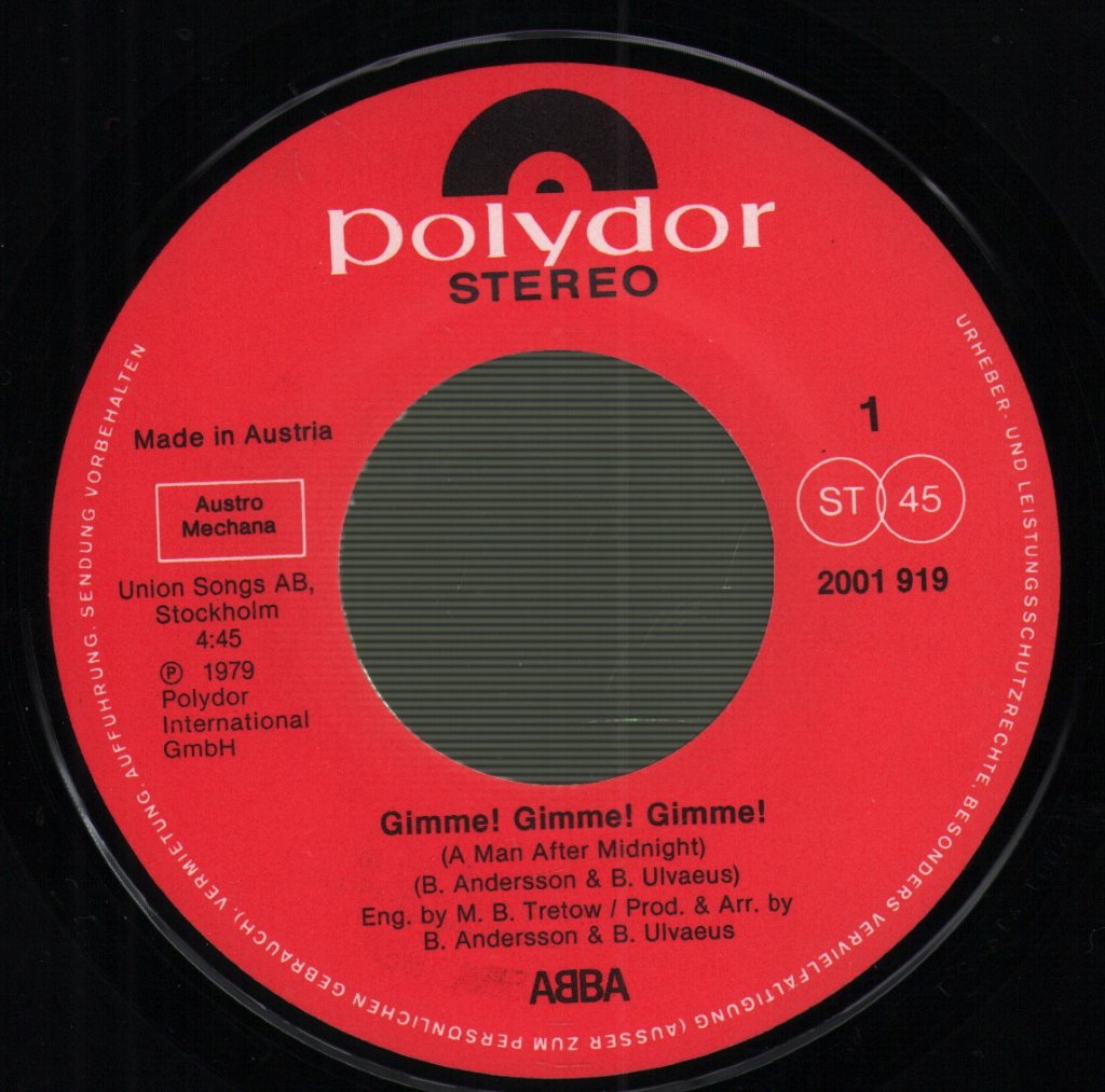 ABBA - Gimme! Gimme! Gimme! (A Man After Midnight) - 7 Inch