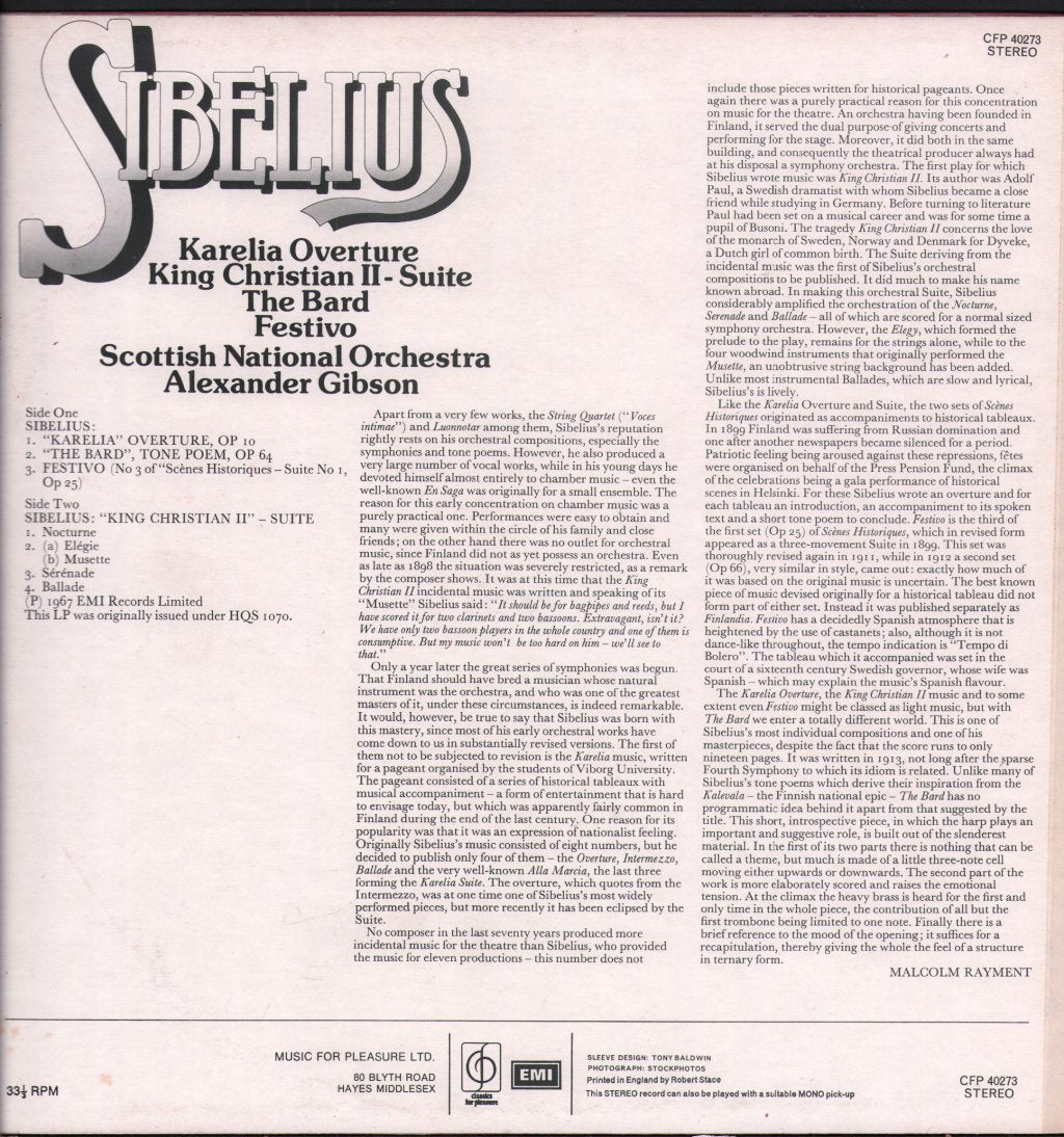 Alexander Gibson / Scottish National Orchestra - Sibelius - Karelia Overture / King Christian Ii Suite - Lp