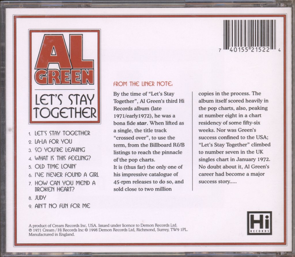 Al Green - Let's Stay Together - Cd