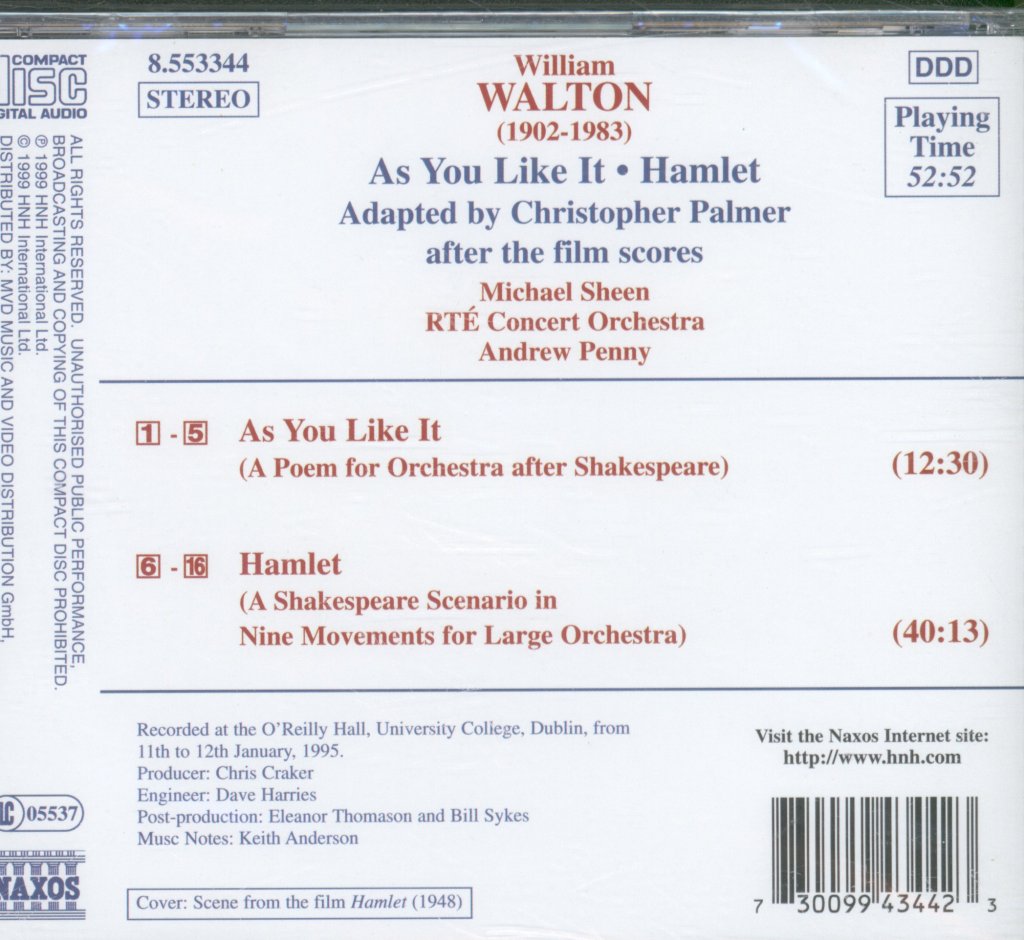 Michael Sheen, RTE Concert Orchestra, Andrew Penny - William Walton - Hamlet • As You Like It - Cd