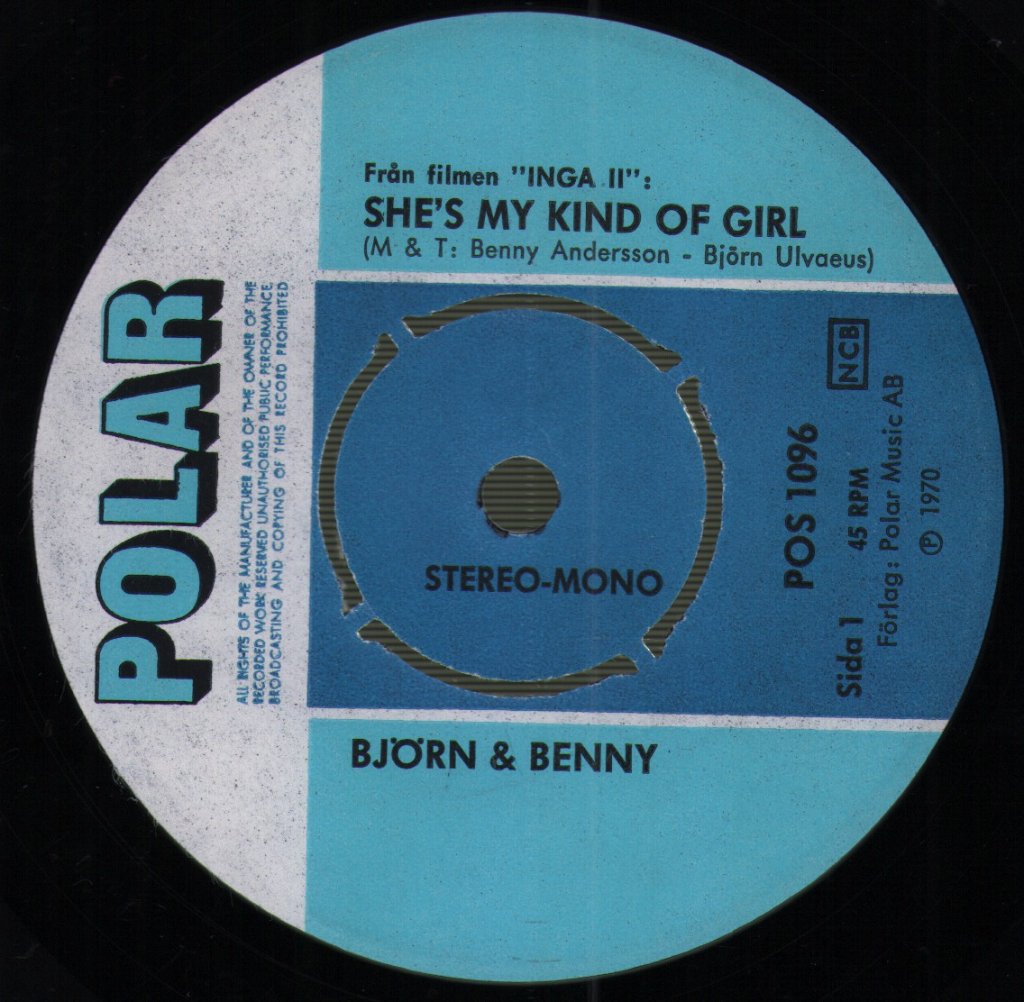 Björn Ulvaeus & Benny Andersson - She's My Kind Of Girl / Inga Theme - 7 Inch