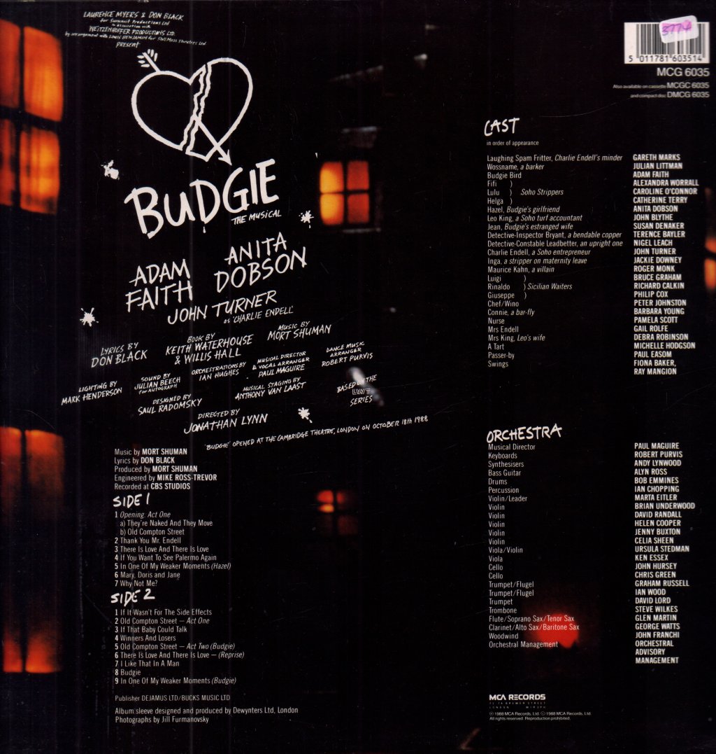 Adam Faith / anita dobson - Budgie The Musical - Lp