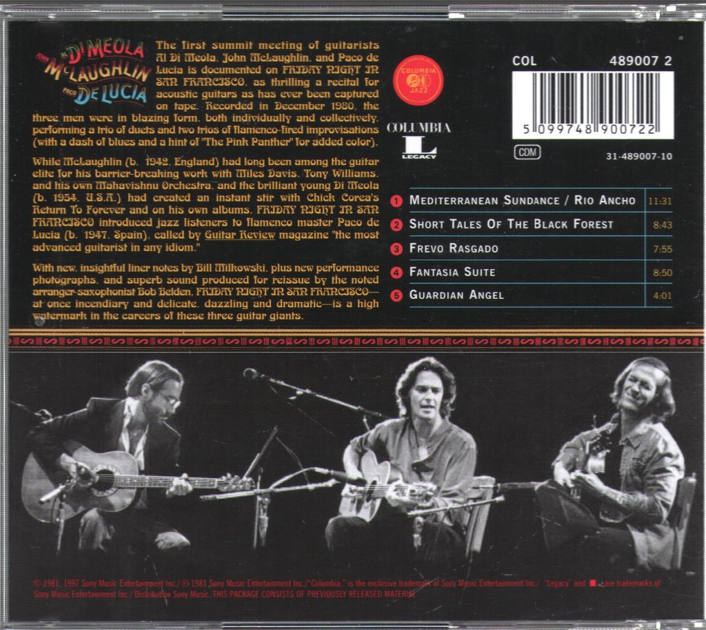 Al Di Meola John Mclaughlin Paco De Lucia - Friday Night In San Francisco - Cd