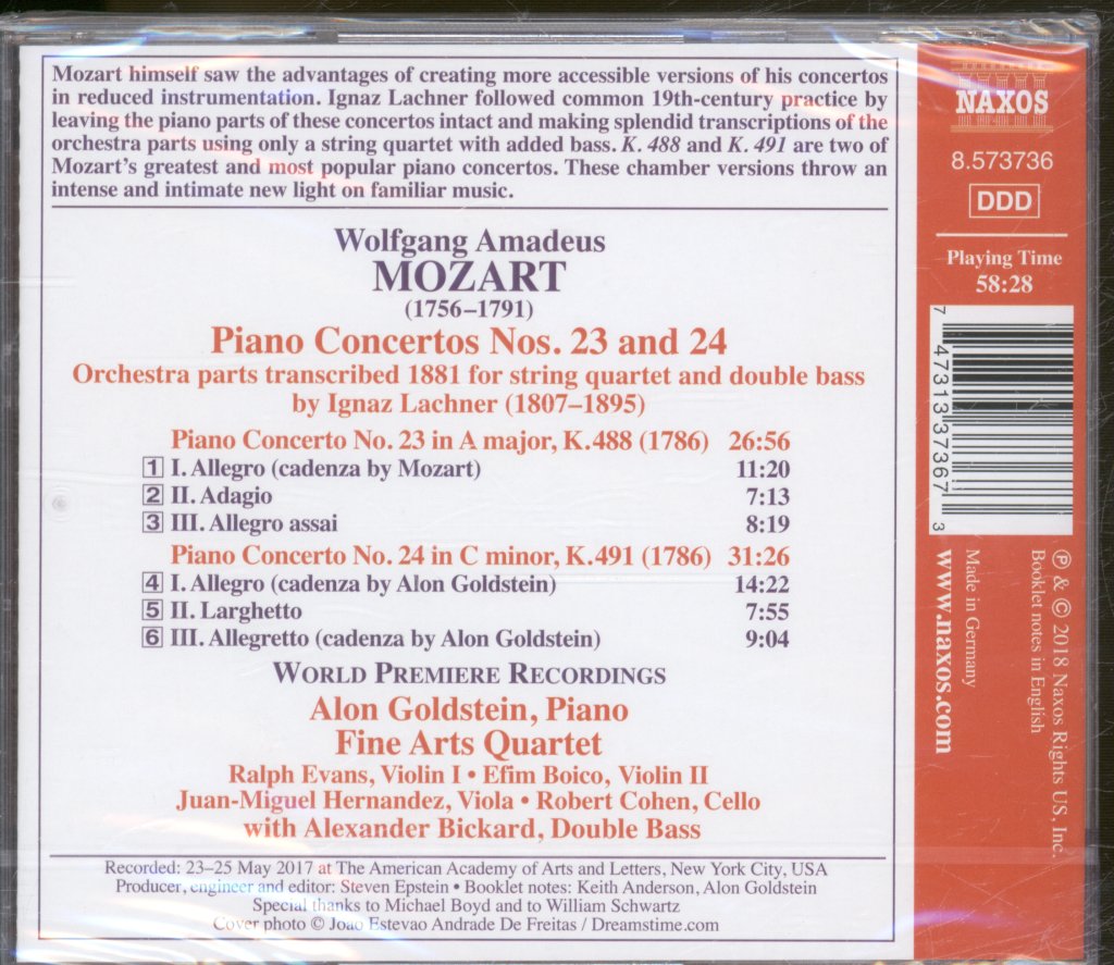 Alon Goldstein, Fine Arts Quartet - Piano Concertos 23 & 24 (Arr. Lachner) - Cd