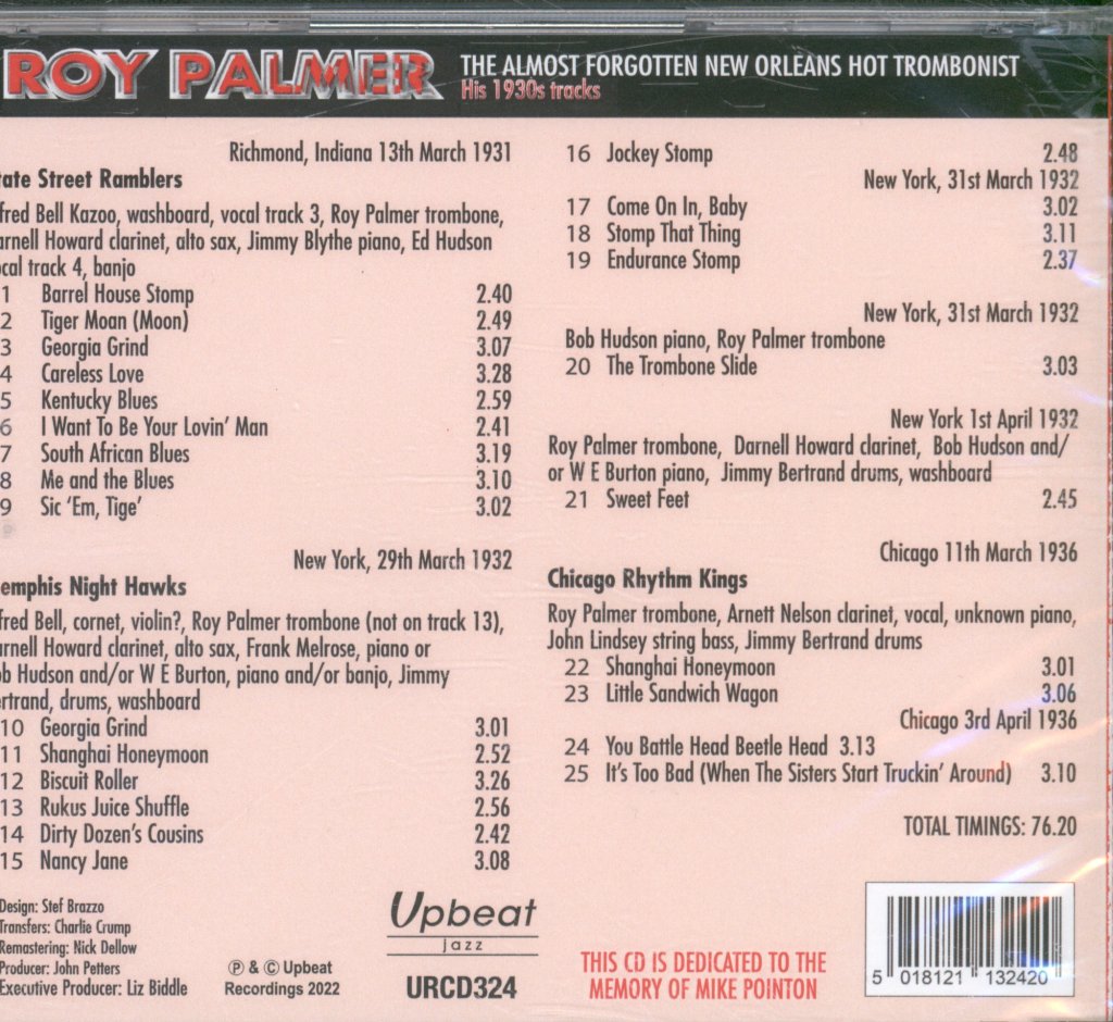 Roy Palmer - Almost Forgotten New Orleans Hot Trombonist - Cd