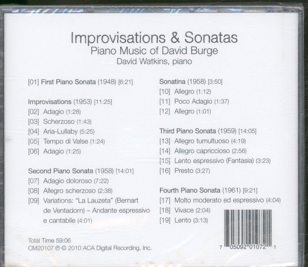 David Watkins - Improvisations And Sonatas - Piano Music Of David Burge - Cd