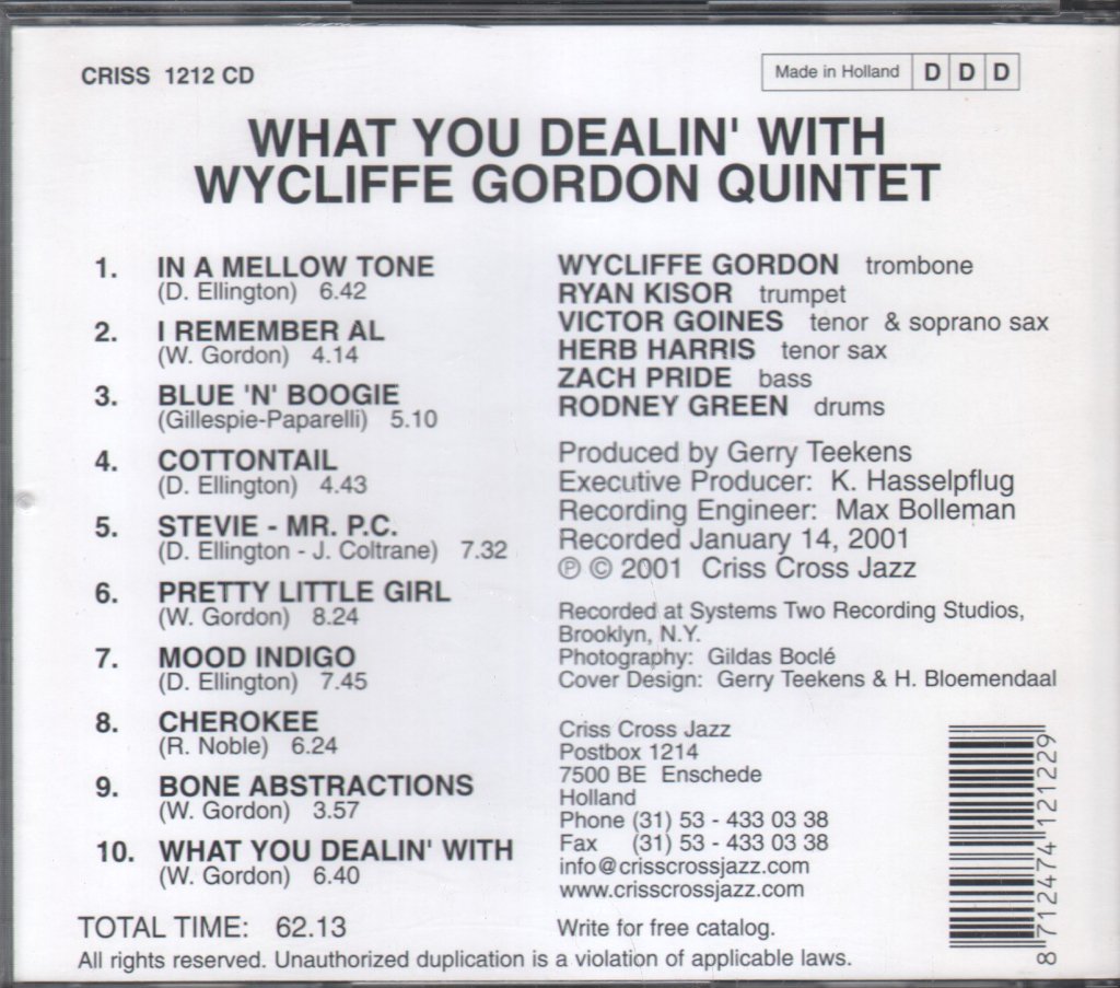 Wycliffe Gordon Quintet - What You Dealin' With - Cd