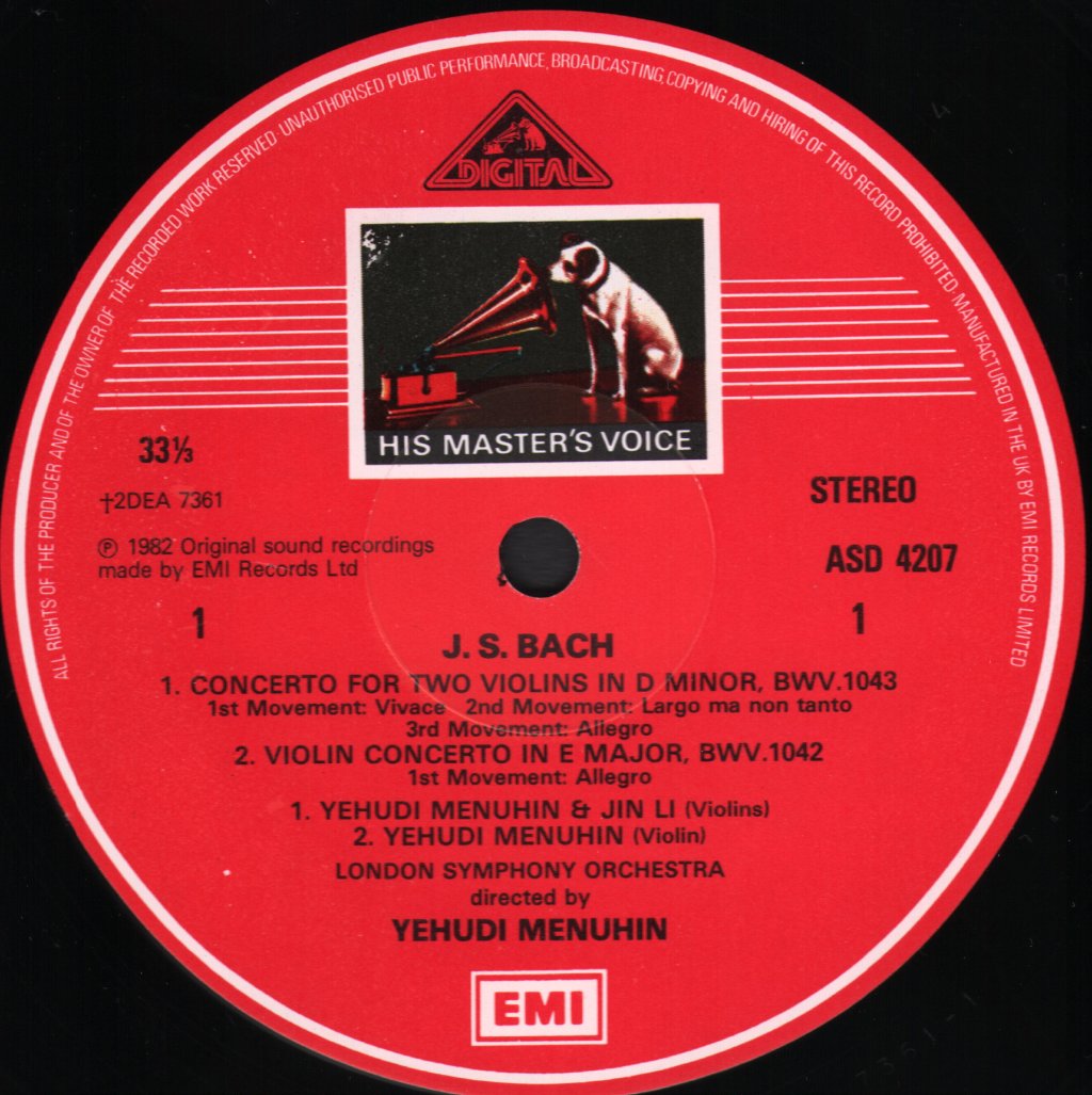 Yehudi Menuhin / Jin Li / Anthony Camden / London Symphony Orchestra - Bach - Violin Concerto In E / Concerto For Two Violins / Concerto For Violin And Oboe - Lp