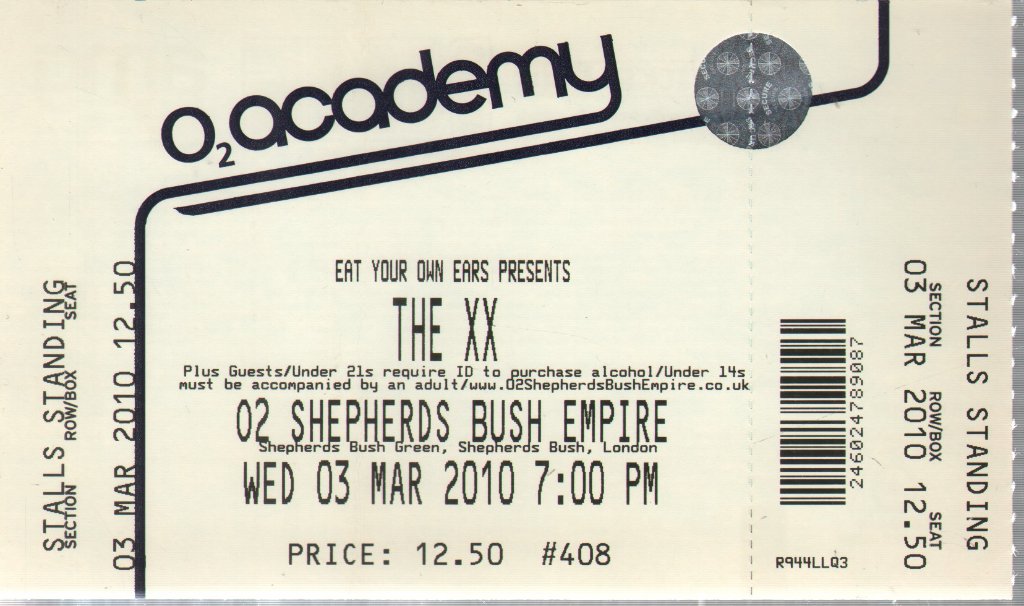 Xx - 02 Shepherds Bush Empire 03 March 2010 - Ticket