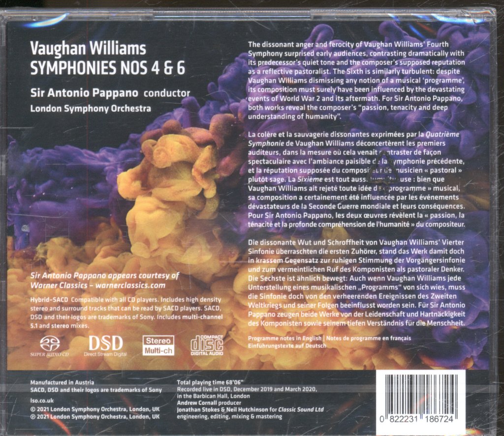 London Symphony Orchestra, Sir Antonio Pappano - Vaughan Williams - Symphonies Nos 4 & 6 - Cd