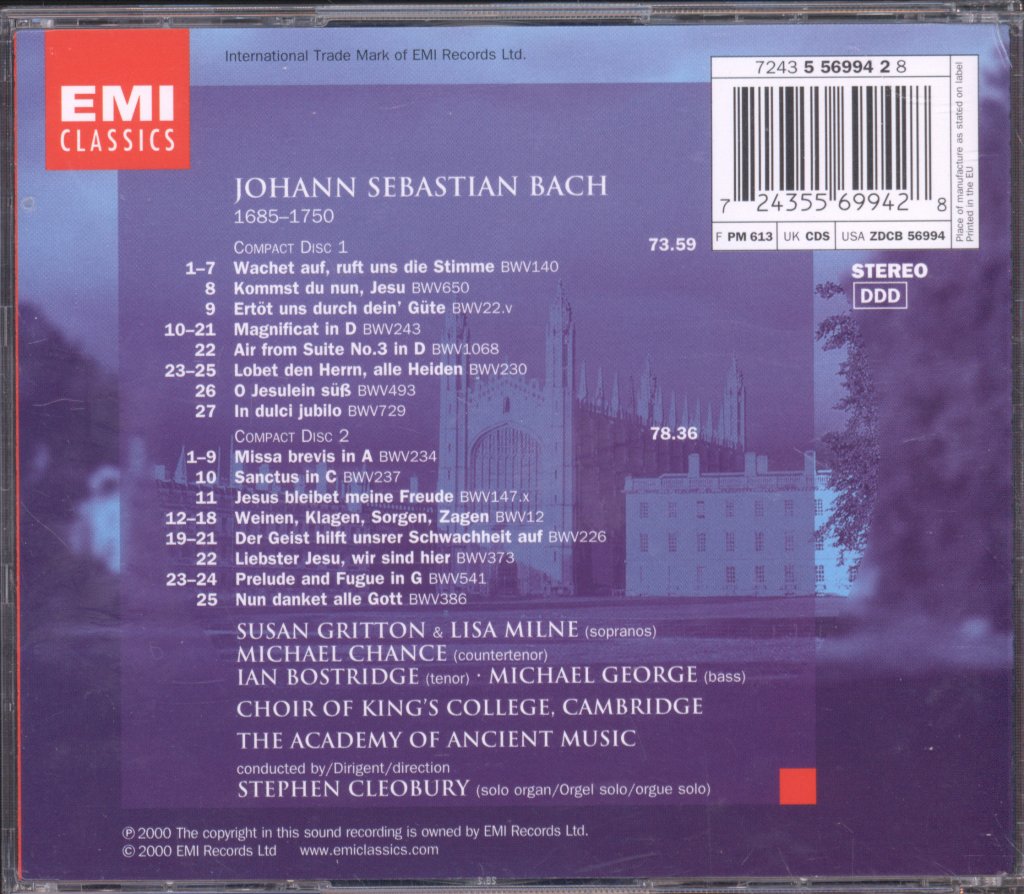 Academy Of Ancient Music, Stephen Cleobury - Bach - Magnificat - Double Cd