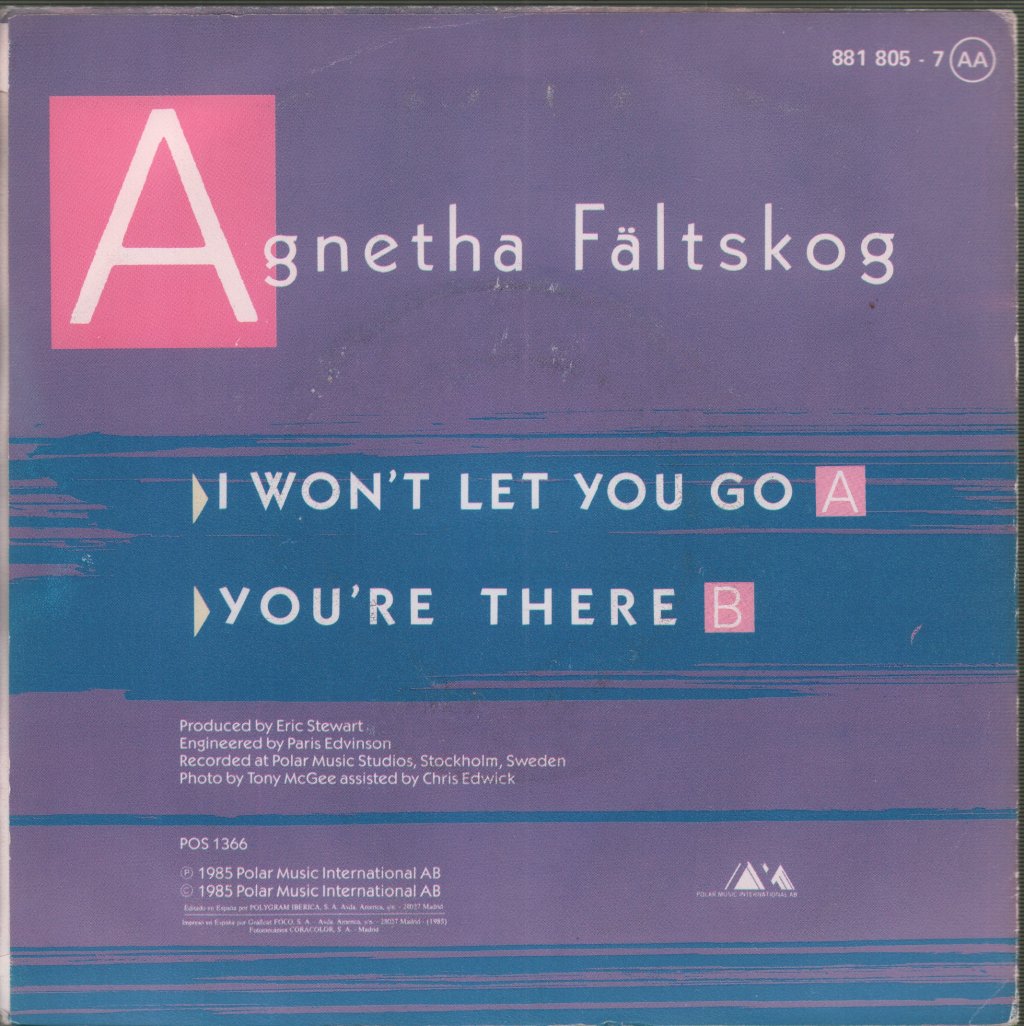 Agnetha Fältskog - I Won't Let You Go (No Te Dejare Marchar) - 7 Inch