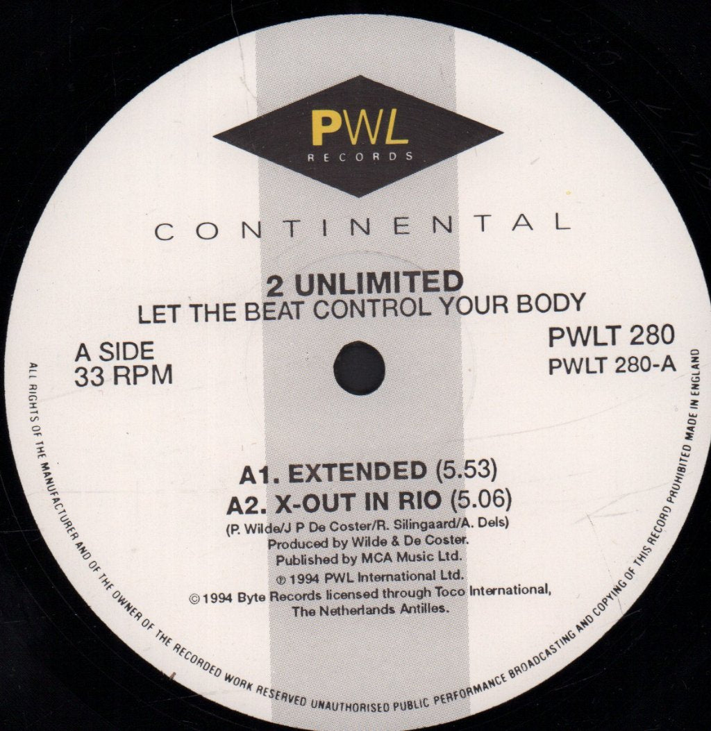 2 Unlimited - Let The Beat Control Your Body - 12 Inch