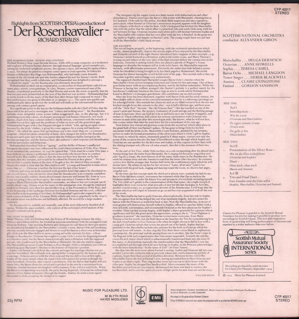 Alexander Gibson / Scottish National Orchestra - Richard Strauss - Highlights From Scottish Opera's Production Of Der Rosenkavalier - Lp