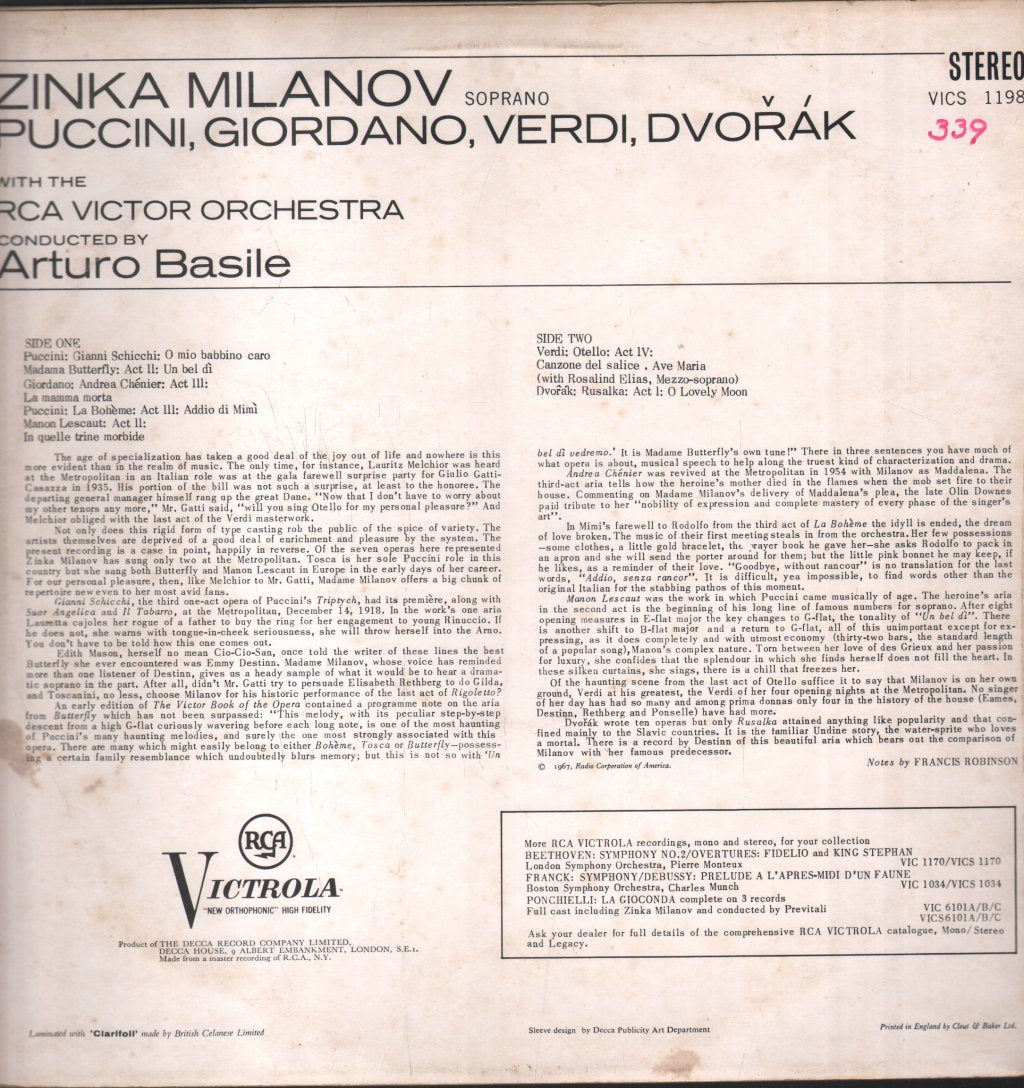 Zinka Milanov - Famous Operatic Arias - Lp