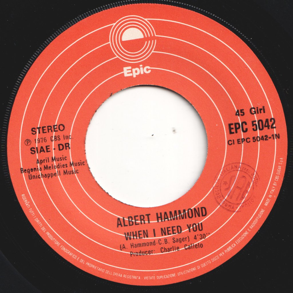 Albert Hammond - When I Need You - 7 Inch