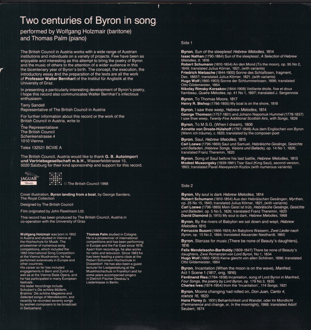 Wolfgang Holzmair and Thomas Palm - Two Centuries Of Byron In Song - Lp