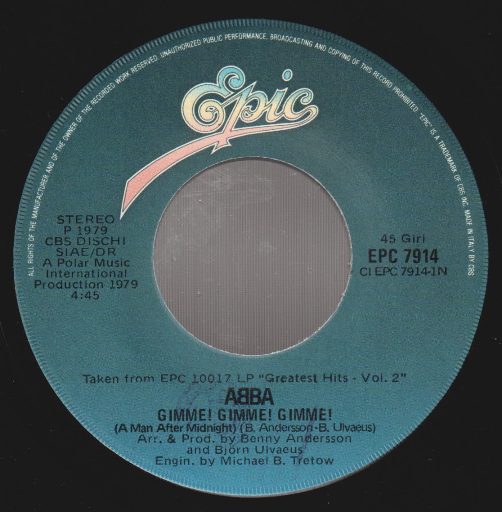 ABBA - Gimme! Gimme! Gimme! (A Man After Midnight) - 7 Inch