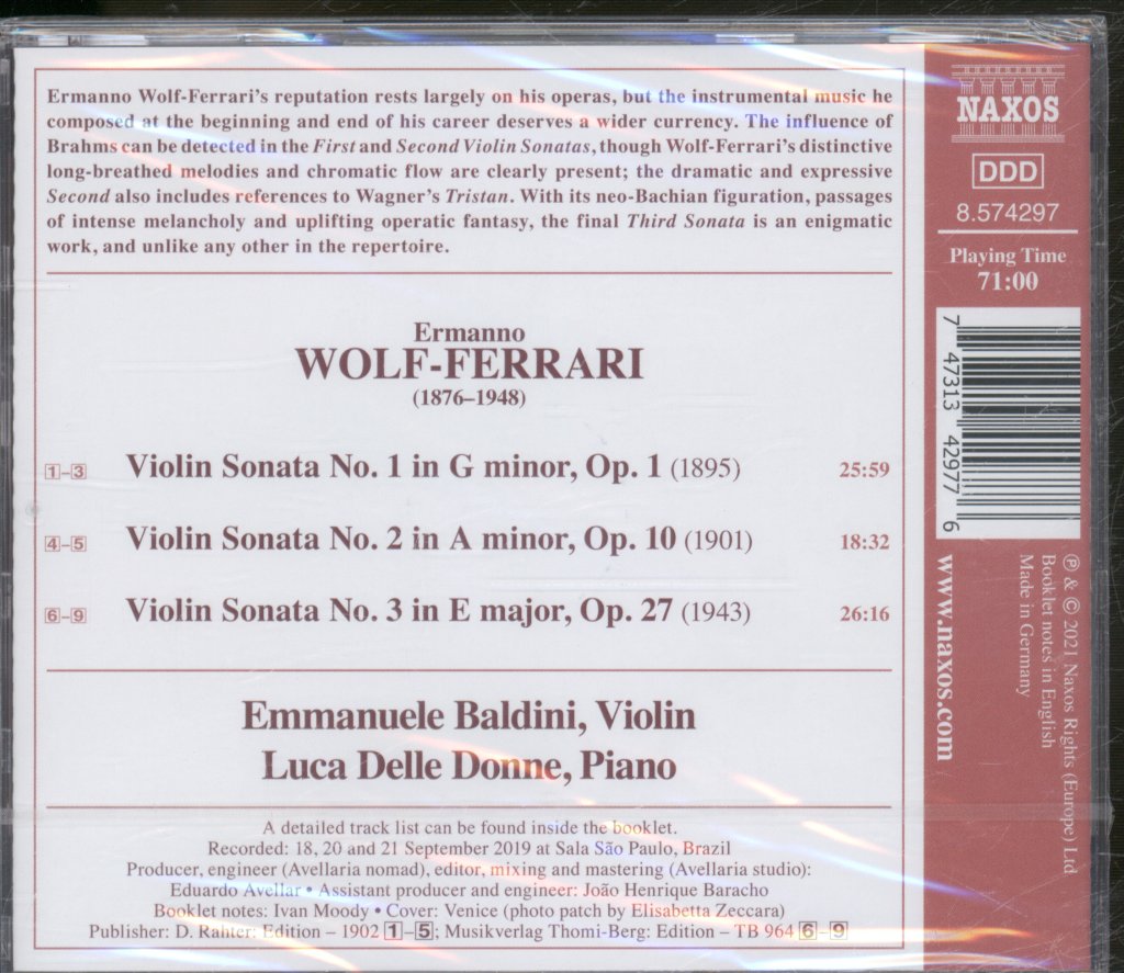 Emmanuele Baldini, Luca Delle Donne - Ermanno Wolf-Ferrari - Violin Sonatas Nos. 1–3 - Cd