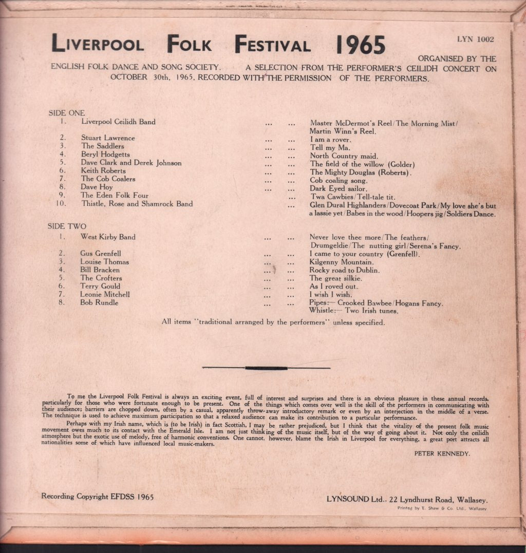 Various Artists - Liverpool Folk Festival 1965 - Lp