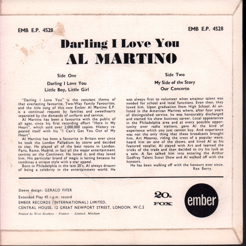 Al Martino - Darling I Love You - 7 Inch