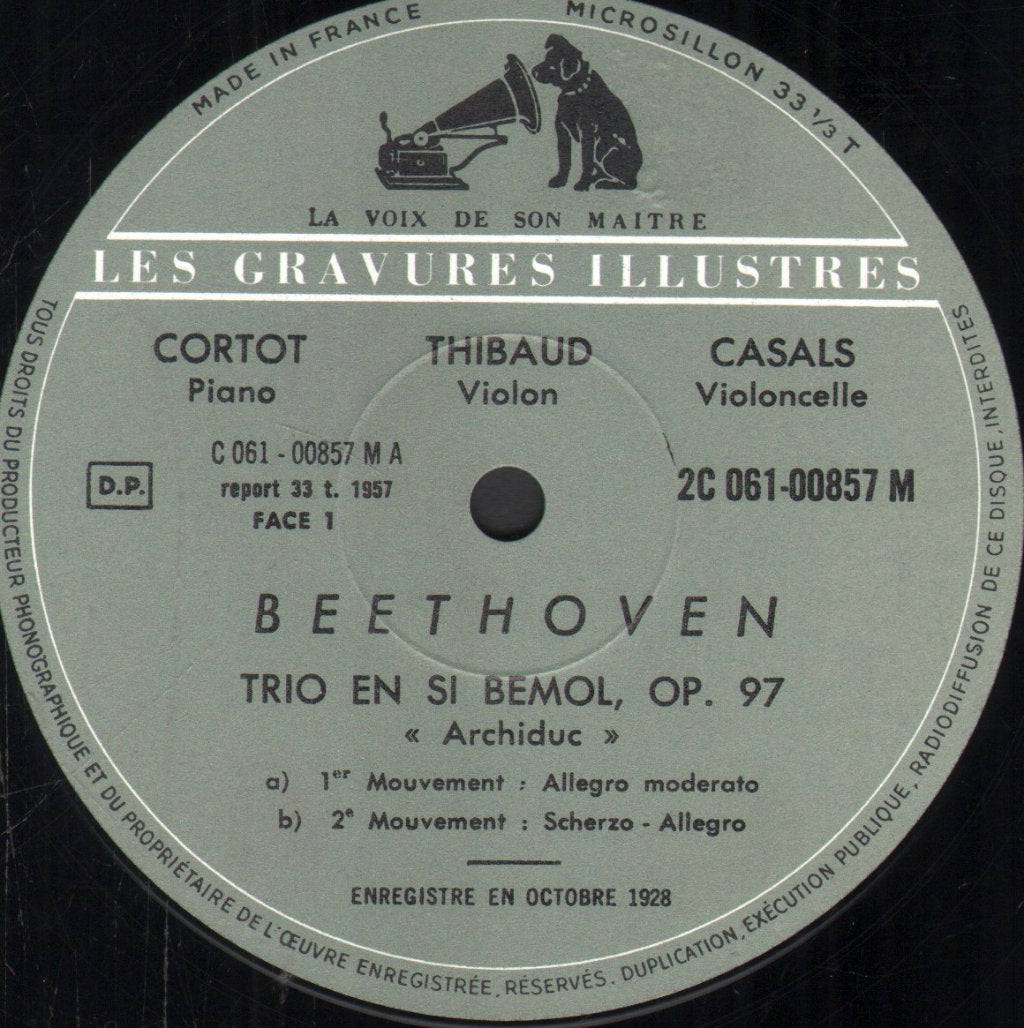 Alfred Cortot / Jacques Thibaud / Pablo Casals - Beethoven - Trio En Si Bémol Majeur "Archiduc" - Lp