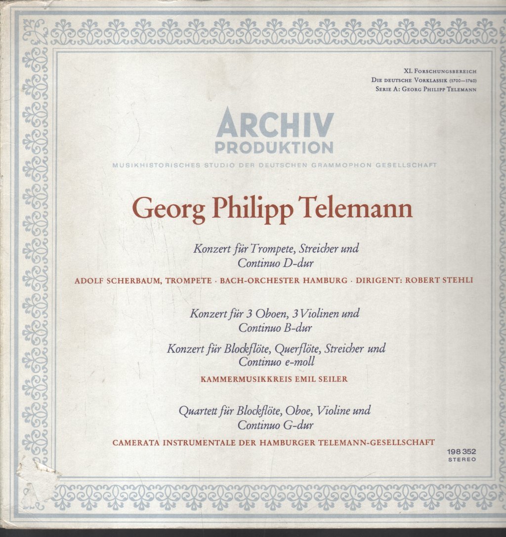 Adolf Scherbaum / Bach Orchester Hamburg / Robert Stehli - Georg Philipp Telemann - Konzert Für Trompete, Streicher Und Continuo D-Dur - Lp