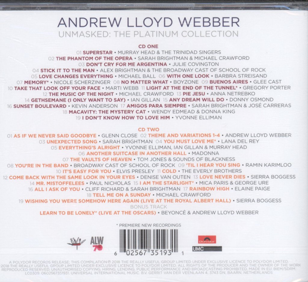 Andrew Lloyd Webber - Unmasked - The Platinum Collection - Cd